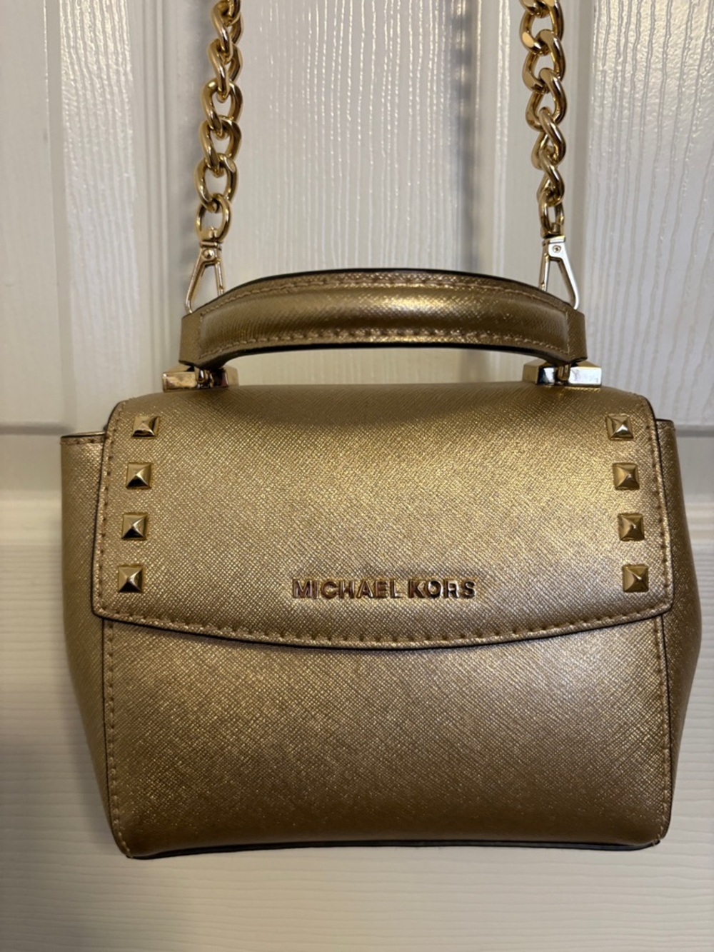 Michael Kors Gold Crossbody Satchel with Chain Strap